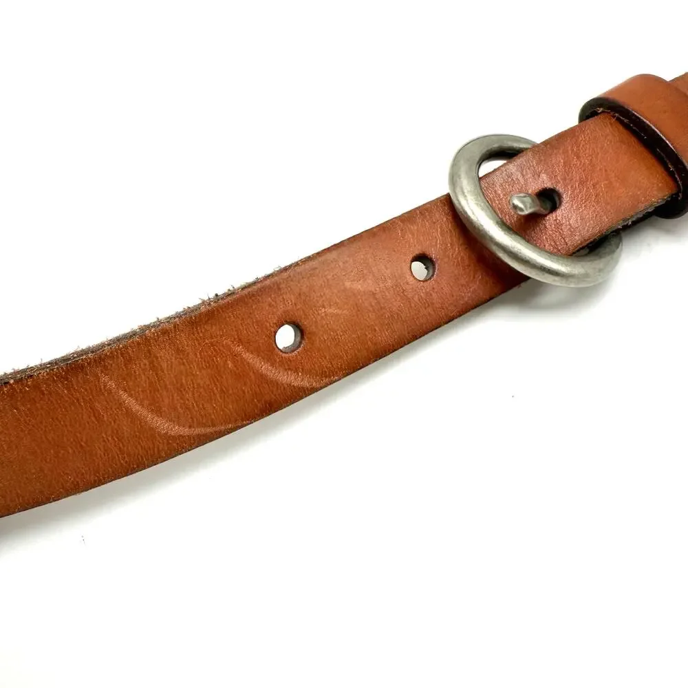 Fossil Boho Hippie Skinny Belt S 30-34 Leather Circle Dots Tan Brown Colorful